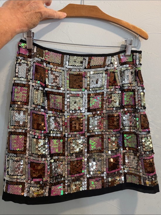 Ciebon Dresses & Skirts - NWT CIEBON Sequin Mini Skirt Silver Pink bronze geometric lined Anthropologie M